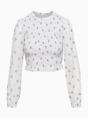 NWOT Aritzia Wilfred Tempest Smocked Blouse - Frozen Grey/Coral Blush Size M